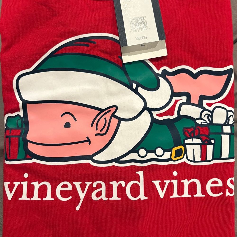 Vineyard Vines Christmas Elf Long Sleeve Shirt - Red - Boys XL or Adult S